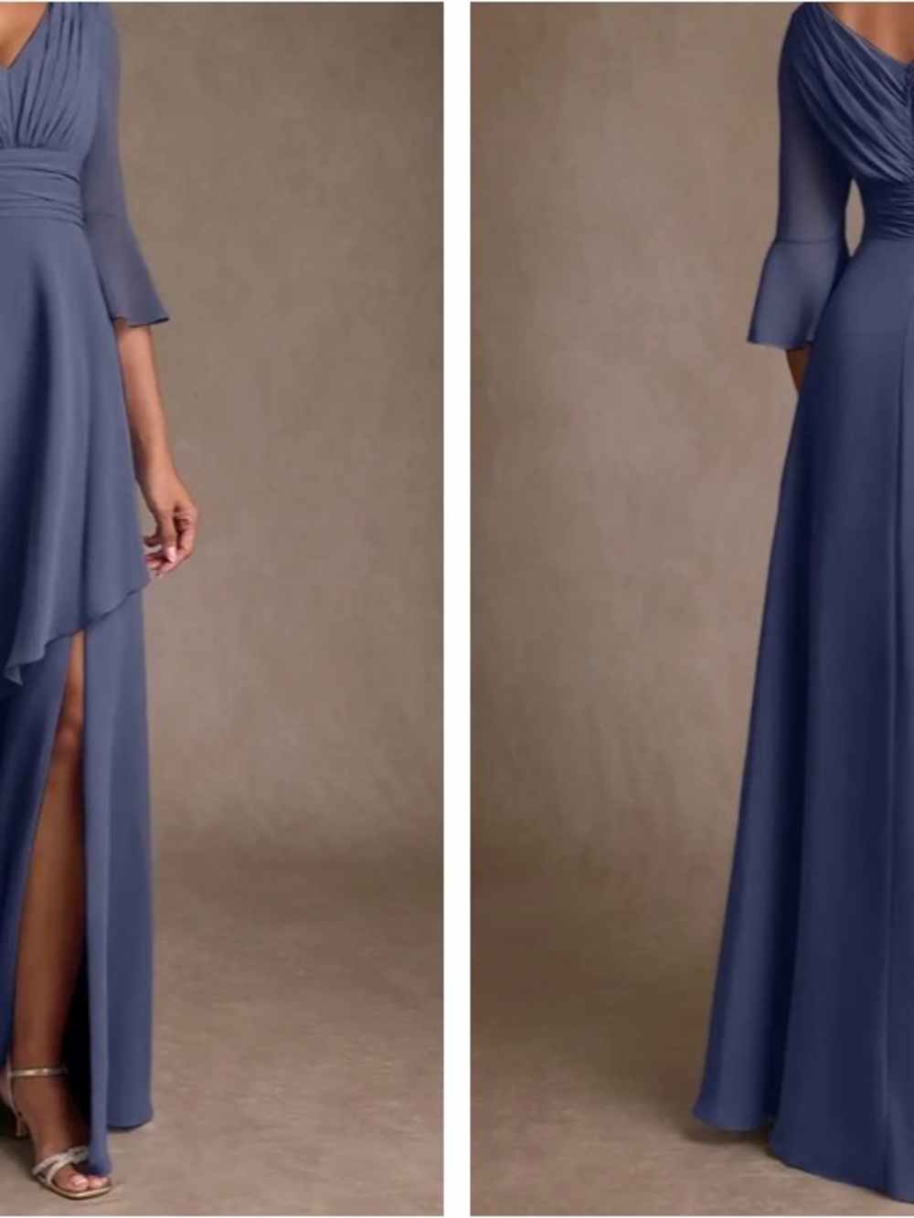 Azazie Slate Blue High-Low V-Neck Evening Dress